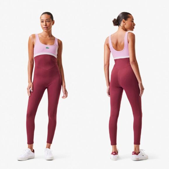 Lacoste x Bandier Colorblock Full Bodysuit All Motion Bordeaux Size Large - Picture 1 of 13